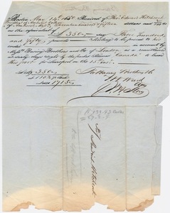 Edward Hitchcock receipt of payment to Baring Brothers & Co., 1850 May 14