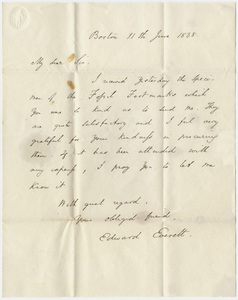 Governor Edward Everett letter to Edward Hitchcock, 1838 June 11