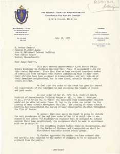 Letter from Raymond Flynn, Massachusetts State Representative, to Judge W. Arthur Garrity, 1975 July 28