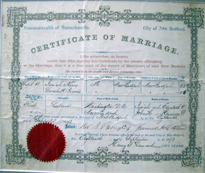 Marriage license 1873 of Isaiah King and Sarah Hepsabeth Brown