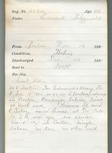 Tewksbury Almshouse Intake Record: Fitzgerald, Edward