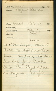 Tewksbury Almshouse Intake Record: Braxton, August