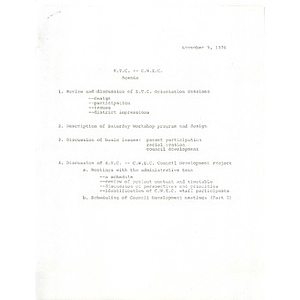 E.T.C. - C.W.E.C Agenda November 9, 1976.