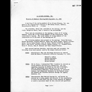 Minutes of members' meeting held September 15, 1983