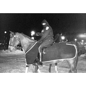 Police officer on a horse in the Villa Victoria neighborhood.