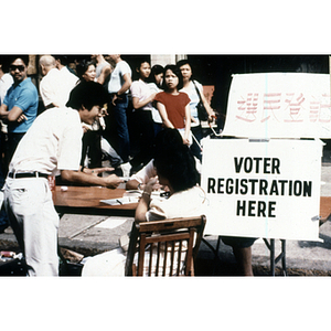 Voter registration table at an event