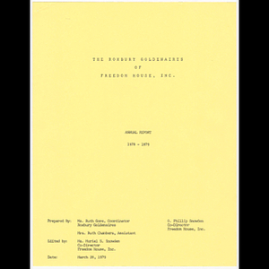 Annual report for Roxbury Goldenaires, 1978-1979