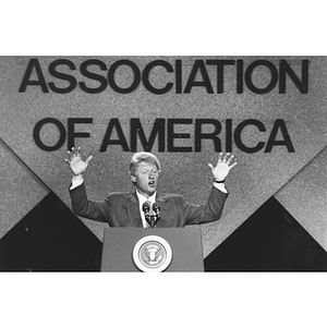 President Bill Clinton speaks at the Newspaper Association of America