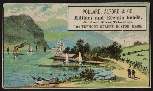 Trade card for Pollard, Alford & Co., military and regalia goods, 104 Tremont Street, Boston, Mass., ca. 1880