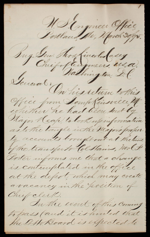 D. [illegible] O'Donoghue to Thomas Lincoln Casey, March 30, 1895
