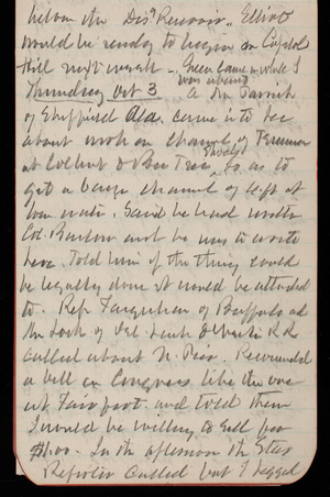 Thomas Lincoln Casey Notebook, September 1889-November 1889, 28, [illegible] the Dis 9 reservoir Elliot