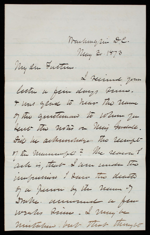 Thomas Lincoln Casey to General Silas Casey, May 30, 1873