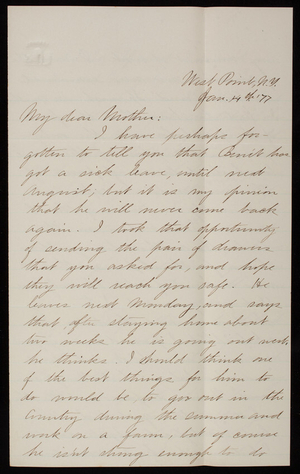 Thomas Lincoln Casey, Jr. to Emma Weir Casey, January 14, 1877