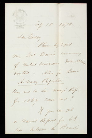 [John G.] Barnard to Thomas Lincoln Casey, February 18, 1860