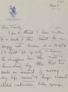 Letter from Eleanor "Nora" Saltonstall to her family, 4 November 1918