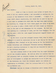 Letter from Robert Grant to James Ford Rhodes, 22 March 1912
