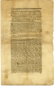 State of Rhode-Island and Providence-Plantations. In General Assembly. June session, 1790. : an act to incorporate certain persons by the name of the Providence Society for Promoting the Abolition of Slavery