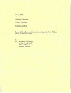 Memorandum from Judy A. Chilcote to personnel committee