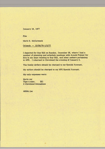 Memorandum from Mark H. McCormack to travel file