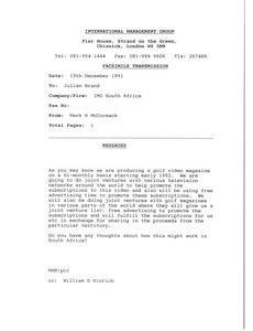 Fax from Mark H. McCormack to Julian Brand