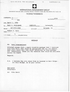 Fax from Robert D. Kain to Mark H. McCormack