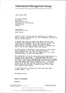 Letter from Mark H. McCormack to Herve Houdre