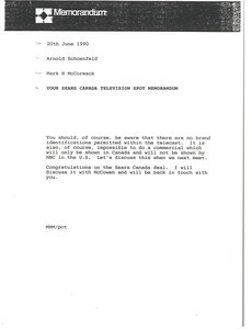 Memorandum from Mark H. McCormack to Arnold Schoenfeld