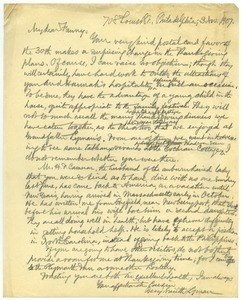 Letter from Benjamin Smith Lyman to Fanny Brewer