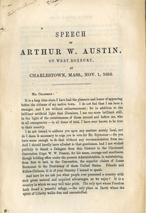 Speech of Arthur W. Austin, of West Roxbury, at Charlestown, Mass., Nov. 1, 1856