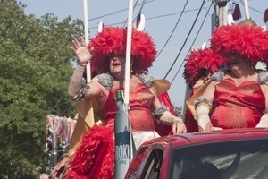 Float with The Hat Sisters, Tim O'Connor (left) and John Michael Gray : Provincetown Carnival parade