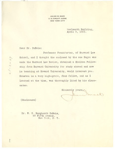 Letter from Julian W. Mack to W. E. B. Du Bois