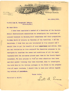 Letter from Lawton B. Evans to W. E. B. Du Bois