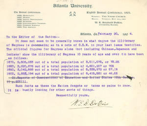 Letter from W. E. B. Du Bois to the editor of the Nation