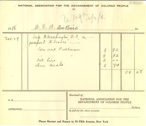 Invoice from W. E. B. Du Bois to the NAACP