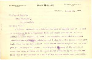 Letter from W. E. B. Du Bois to Forest Cozart