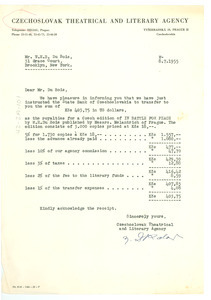Letter from Czechoslovak Theatrical and Literary Agency to W. E. B. Du Bois