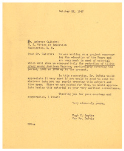 Letter from Hugh H. Smythe to United States Office of Education