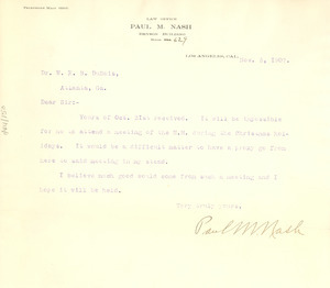 Letter from Paul M. Nash to W. E. B. Du Bois