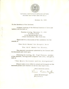 Circular letter from National Institute of Arts and Letters to W. E. B. Du Bois