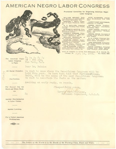 Letter from American Negro Labor Congress to W. E. B. Du Bois