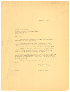 Letter from W. E. B. Du Bois to African Methodist Episcopal Church