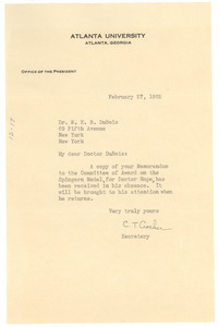 Letter from C. T. Crocker to W. E. B. Du Bois