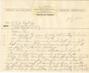 Letter from A. J. Martel to W. E. B. Du Bois