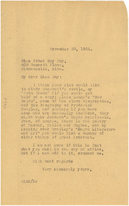 Letter from W. E. B. Du Bois to Ethel May Ray