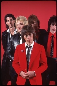 The Cars, photo shoot for Candy-O: (from left) Ric Ocasek, Benjamin Orr, Greg Hawkes, Elliot Easton, and David Robinson