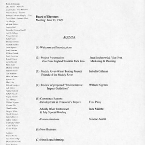 Agenda from Emerald Necklace Conservancy Board of Directors meeting on June 23, 1999