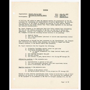 Minutes for Horatio Harris Park and surrounding property owners meeting on July 27, 1965