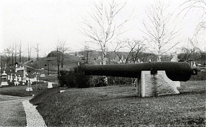 Pine Grove Cemetery : view of cannon, 1898