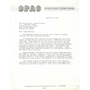 Letter, Judge Garrity, August 27, 1981.