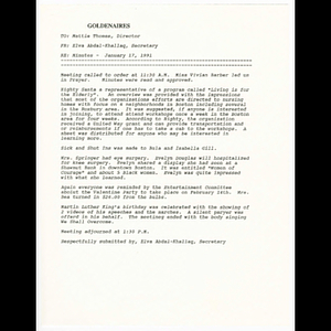 Minutes of Goldenaires meeting held January 17, 1991